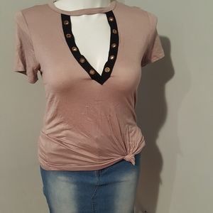 Low cut choker neck side knot women's top blouse